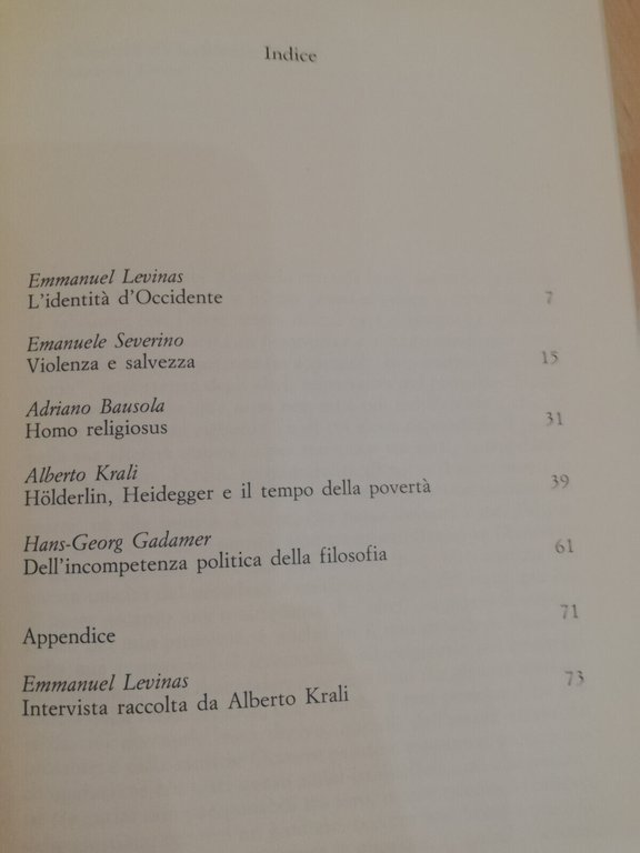 Religiosità e Occidente, Alberto Krali, Marietti, 1992 Severino Levinas Gadamer