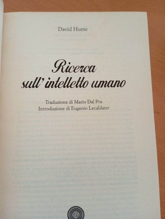 Ricerca sull'intelletto umano, David Hume, Testo a fronte, Laterza, 1996