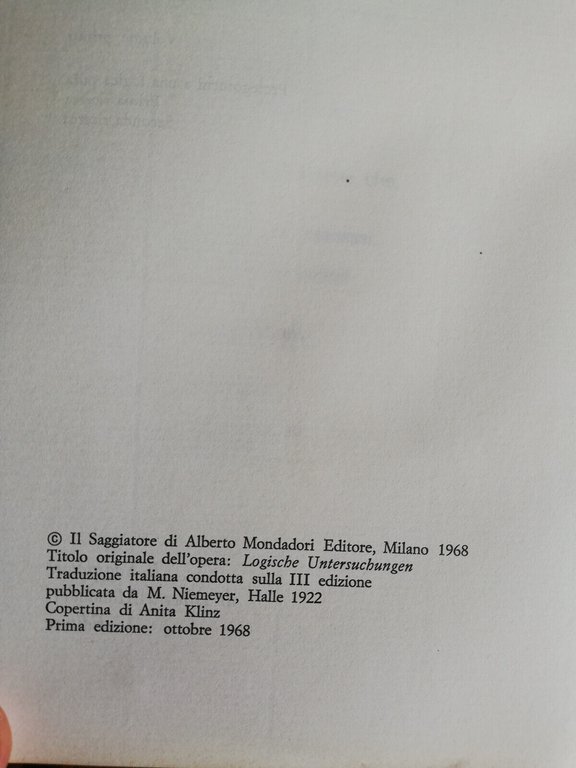 Ricerche logiche Vol. 1, Edmund Husserl, 1968, Il saggiatore, 1à …