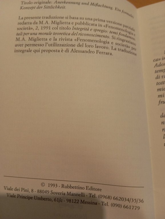 Riconoscimento e disprezzo, Axel Honneth, Rubettino, 1993