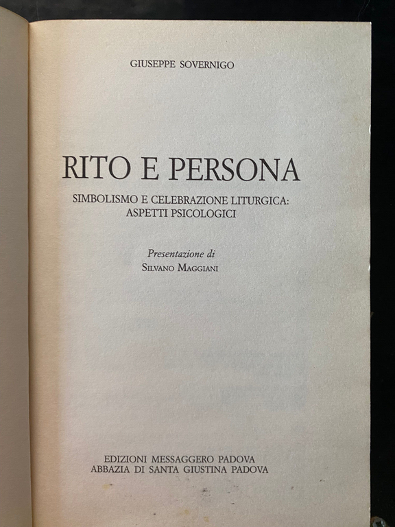 Rito e persona, Giuseppe Sovernigo, Edizioni Messaggero Padova, 1998