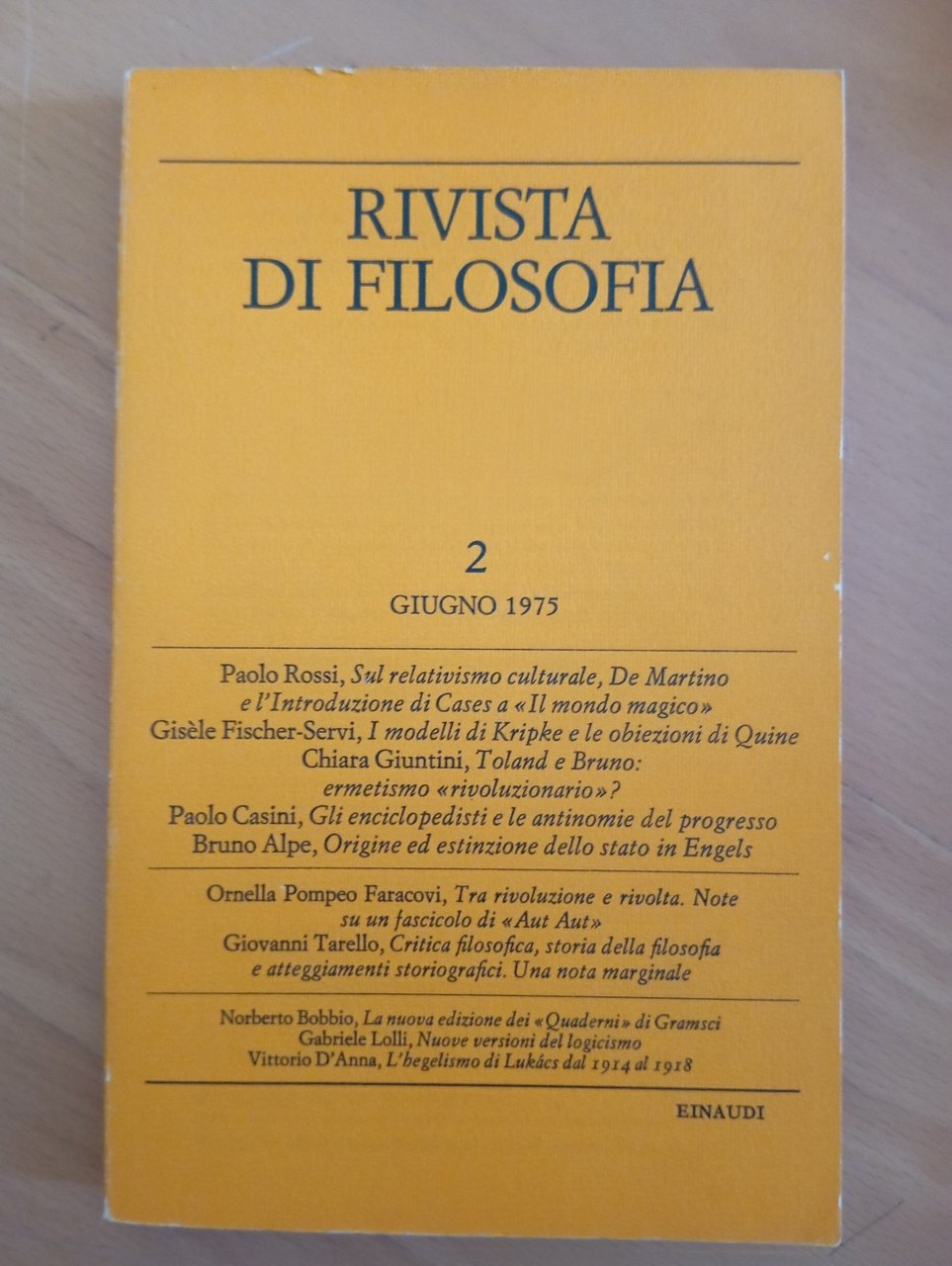 Rivista di filosofia, Einaudi, Numero 2, Giugno 1975