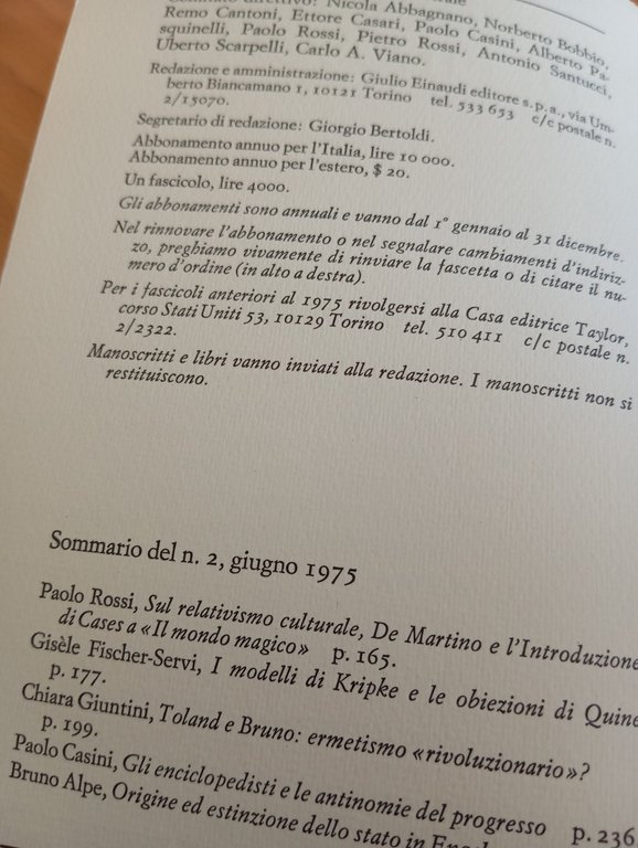 Rivista di filosofia, Einaudi, Numero 2, Giugno 1975