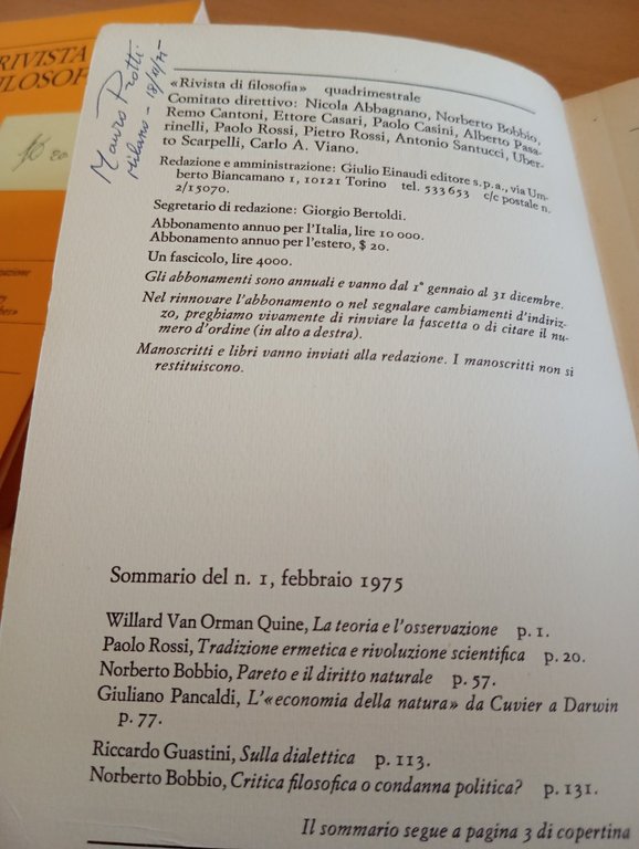 Rivista di filosofia numero 1 , Febbraio 1975