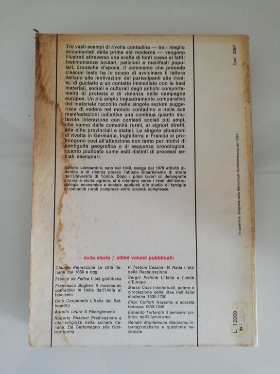 Rivolte contadine in Europa (secoli XVI - XVIII), Sandro Lombardini …