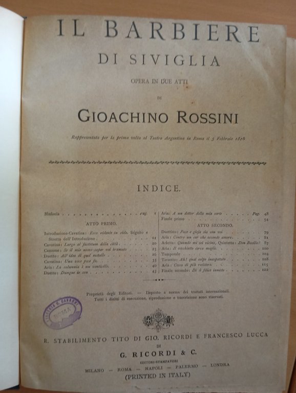 Rossini Il barbiere di Siviglia spartito canto pianoforte rllegato Ricordi … | Immagine Gallery 1