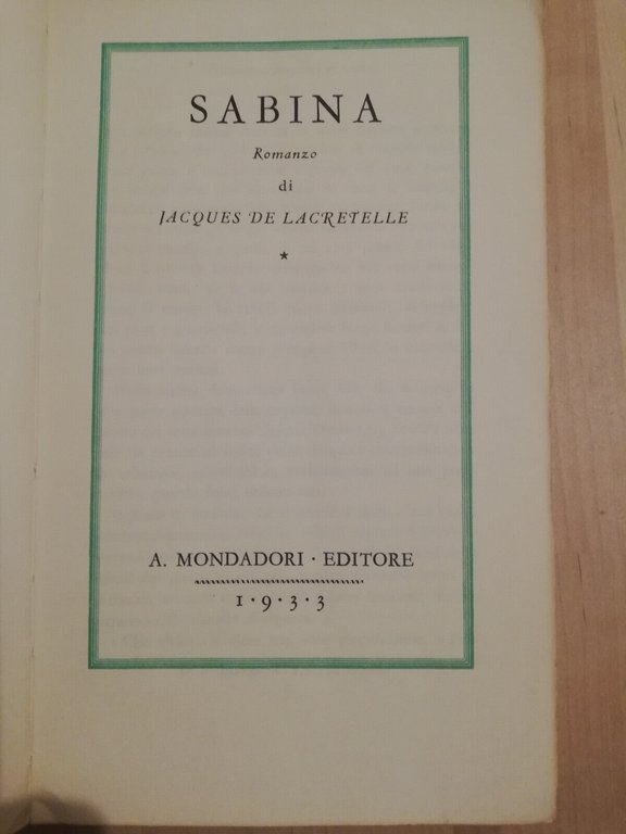 Sabina, Jacques de Lacretelle, 1933, Medusa Mondadori