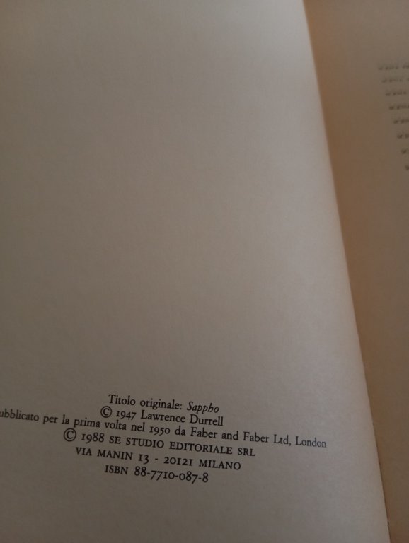 Saffo, Lawrence Durrell, SE, 1988 | Immagine Gallery 11