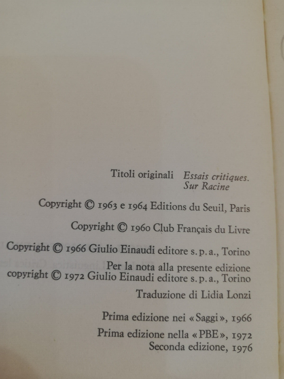 Saggi critici, Roland Barthes, Einaudi, 1976