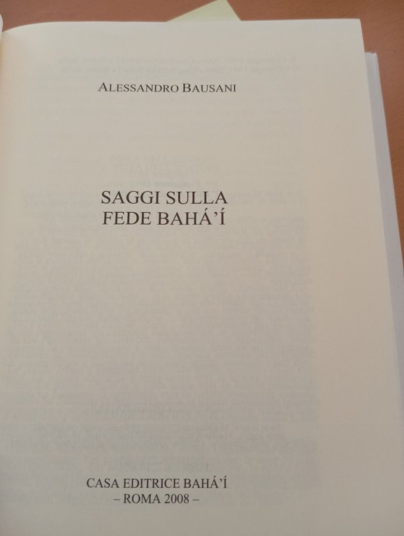 Saggi sulla fede Baha'i, Alessandro Bausani, 2008