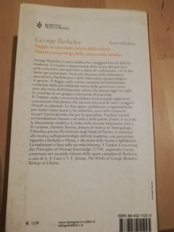 Saggio su una nuova teoria della visione, George Berkeley, Bompiani, …