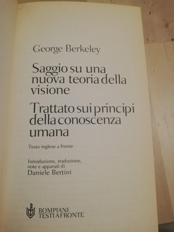 Saggio su una nuova teoria della visione, George Berkeley, Bompiani, …