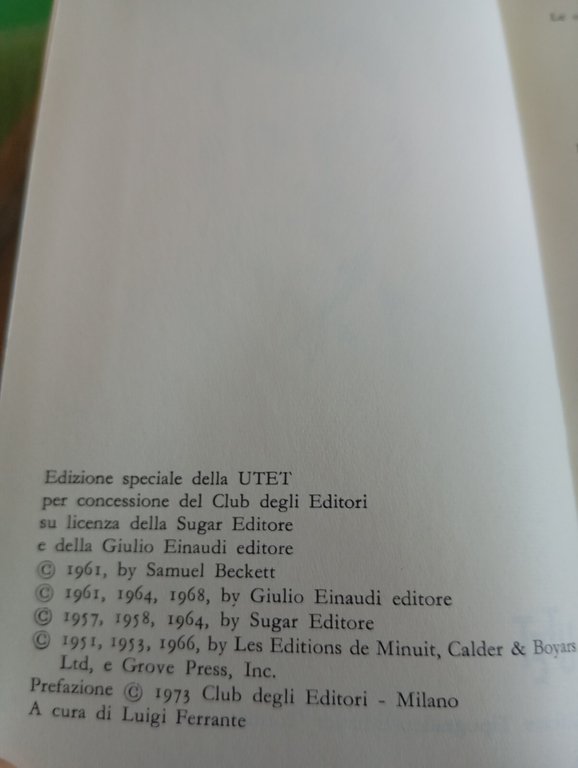 Samuel Beckett, Opere, premi Nobel UTET, 1973