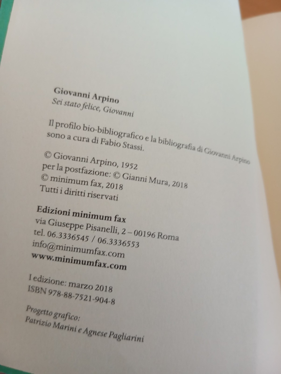 Sei stato felice, Giovanni, Giovanni Arpino, Minimum fax, 2018