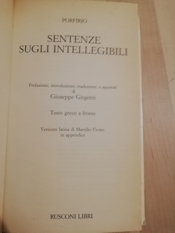 Sentenze sugli intellegibili, Porfirio, 1996, Rusconi