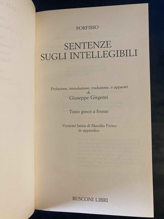 Sentenze sugli intellegibili, Porfirio, testo a fronte, Rusconi, 1996