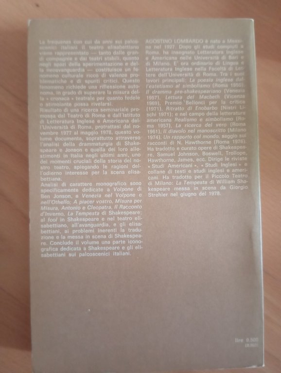Shakespeare e Jonson, Il teatro elisabettiano oggi, Agostino Lombardo, 1979
