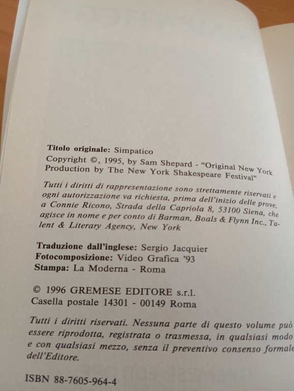 Simpatico, Sam Shepard, Gremese Editore, 1996