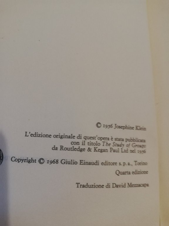 Sociologia dei gruppi, Josephine Klein, 1968, Einaudi