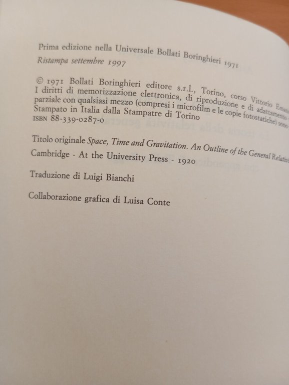 Spazio, tempo e gravitazione, Arthur S. Eddington, Bollati Boringhieri, 1997