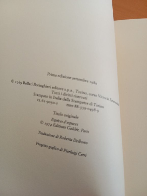 Specie di spazi, Georges Perec, Bollati Boringhieri, 1989