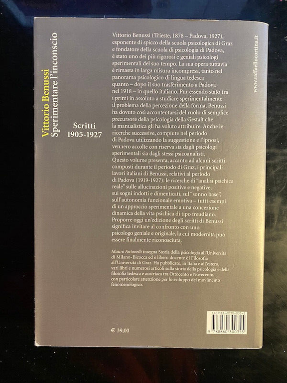 Sperimentare l'inconscio, Vittorio Benussi, 2006, Cortina, RARO
