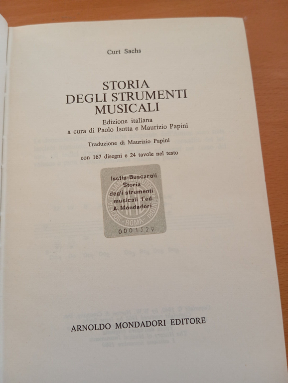 Storia degli strumenti musicali, Curt Sachs, Mondadori, prima edizione, 1980