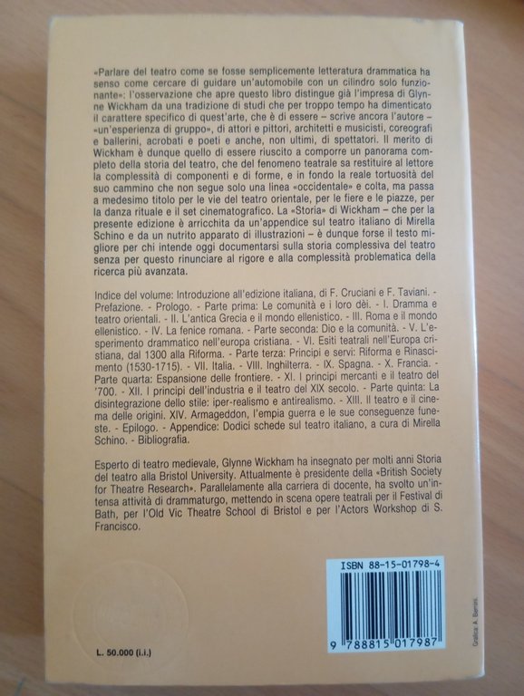 Storia del teatro, Glynne Wickham Il Mulino, 1988