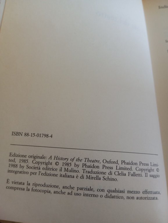 Storia del teatro, Glynne Wickham Il Mulino, 1988