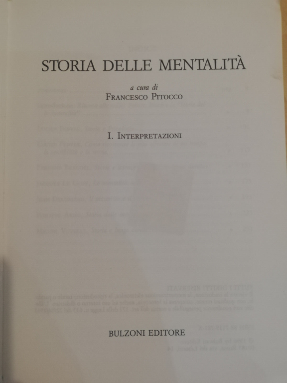 Storia delle mentalità volume 1 Interpretazioni, Francesco Pitocco, Bulzoni 1996