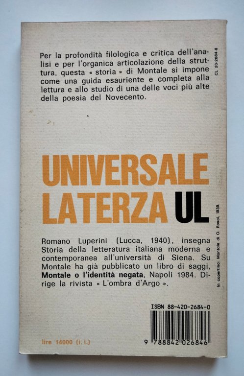Storia di Montale, Romano Luperini, Laterza, 1986