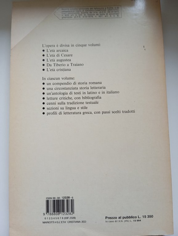 Storia e testi della letteratura latina, , L'età cristiana, Italo …