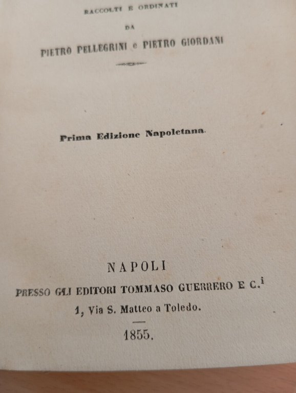 Studi filologici volume terzo, Giacomo Leopardi, Ordinate da Pellegrini, 1855