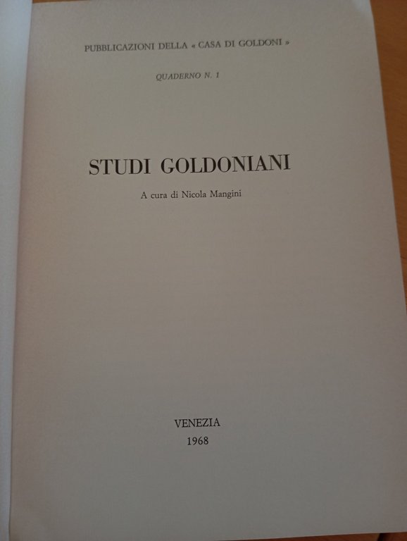 Studi goldoniani, volume 1, Nicola Mangini, 1968