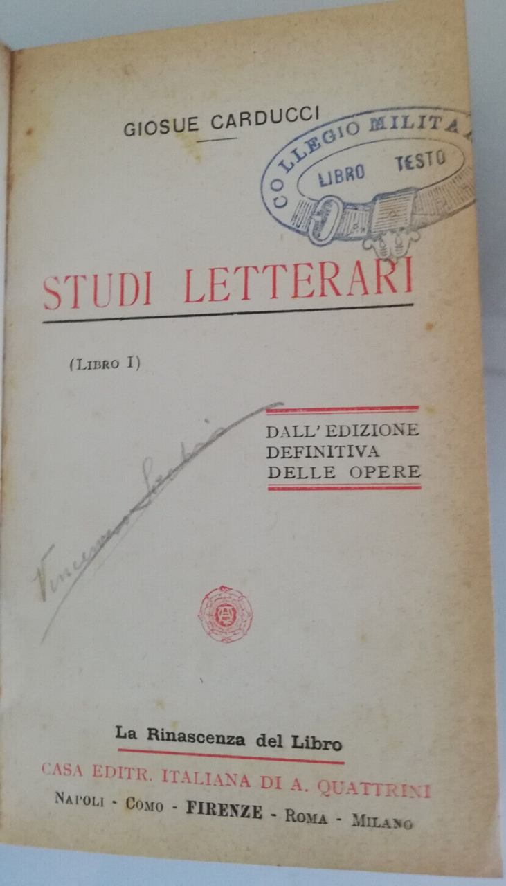 Studi letterari, libro 1, Giosue Carducci, Firenze 1910, Quattrini