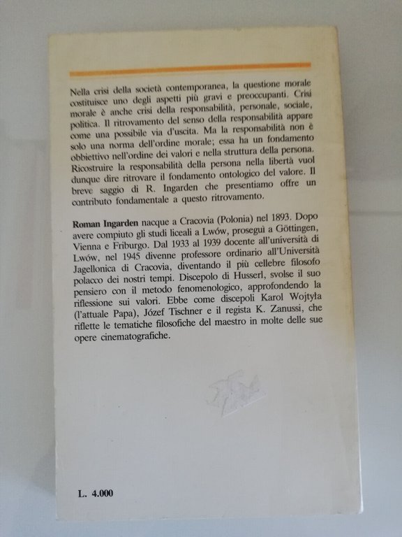 Sulla responsabilit, Roman Ingaden, 1982, Cseo biblioteca, Prima edizione, RARO