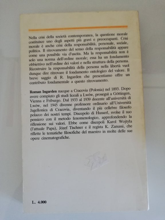 Sulla responsabilità, Roman Ingaden, 1982, Cseo biblioteca, Prima edizione, RARO