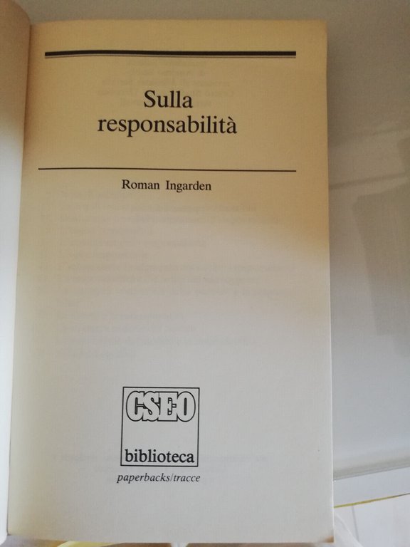 Sulla responsabilit, Roman Ingaden, 1982, Cseo biblioteca, Prima edizione, RARO