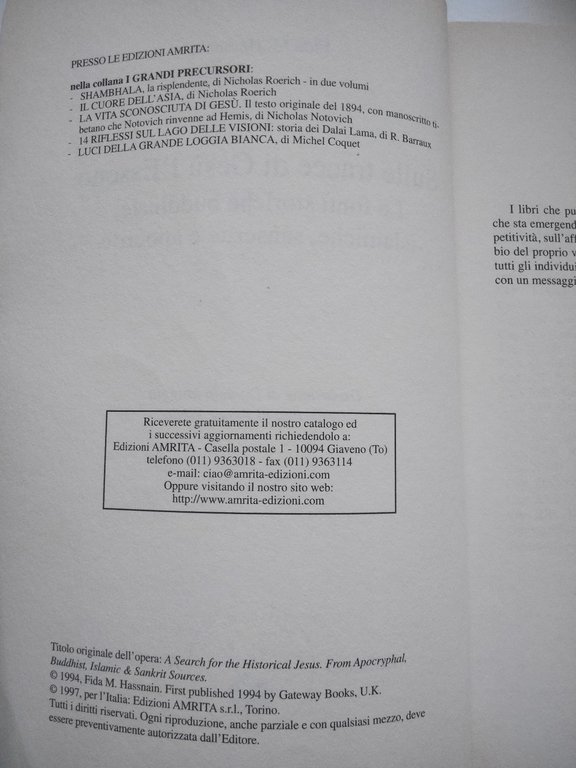 Sulle tracce di Gesù l'Esseno, Fida Hassnain, Amrita, 1997