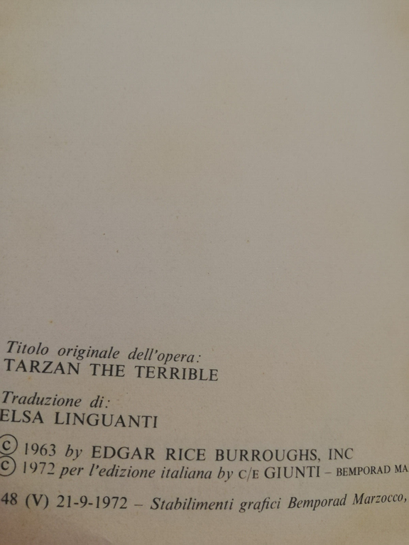 Tarzan il terribile, Edgar Rice Burroughs, 1972, Giunti Marzocco