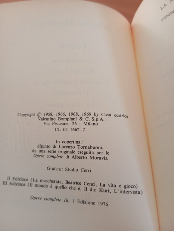 Teatro, Alberto Moravia, Opere complete 16, Bompiani, 1976