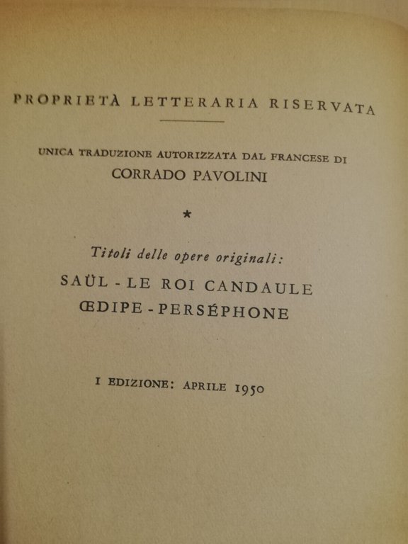 Teatro, André Gide, 1950, Mondadori Medusa