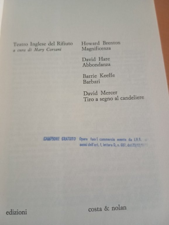 Teatro inglese del rifiuto, Brenton, Keeffe, Mercer, Hare, Costa & … | Immagine Gallery 15