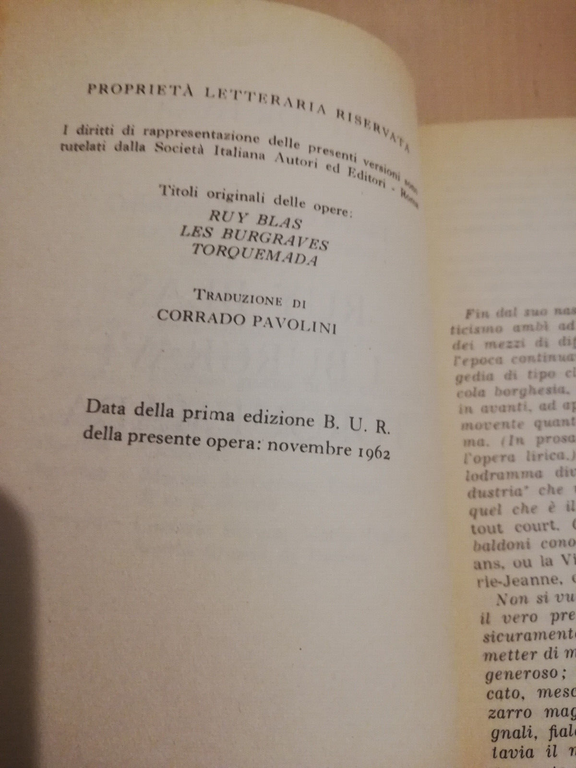 Teatro, Victor Hugo, BUR Rizzoli, 1963, Ruy Blas, I Burgravi, …