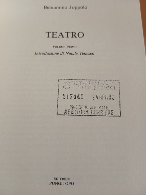 Teatro volume 1, Beniamino joppolo, pungitopo, 1989