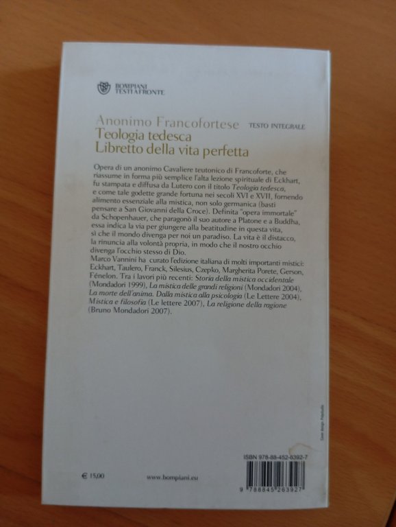 Teologia tedesca. Libretto della vita perfetta, Anonimo francofortese, 2008
