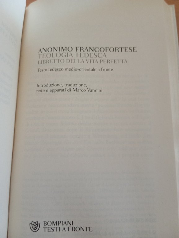 Teologia tedesca. Libretto della vita perfetta, Anonimo francofortese, 2008