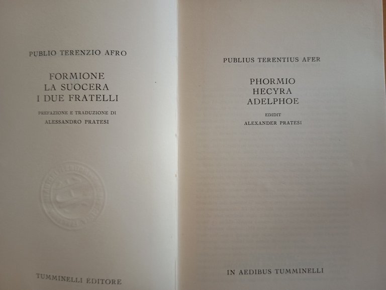 Terenzio, Commedie II, Formione, Suocera, Due fratelli, Tumminelli Editore, 1952 | Immagine Gallery 9