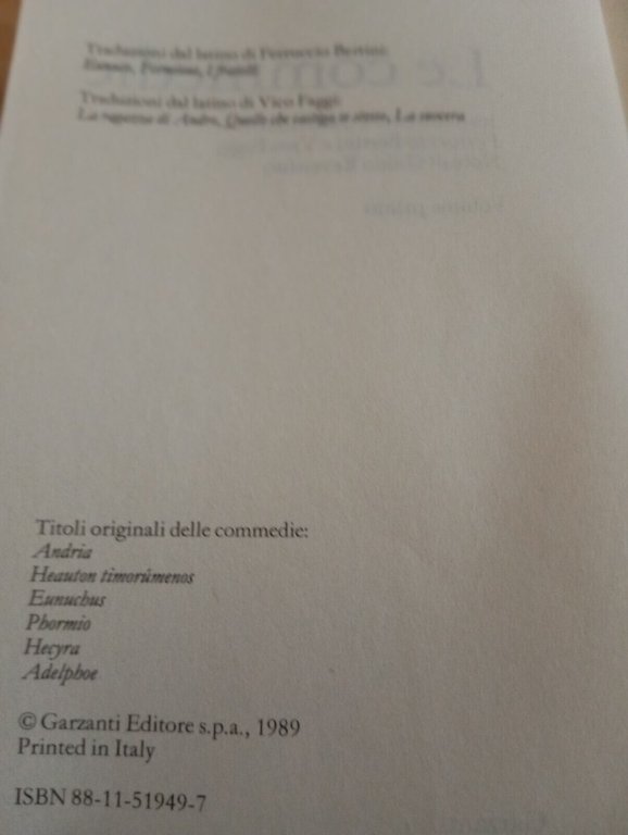 Terenzio, Le commedie, due volumi, Garzanti, 1989