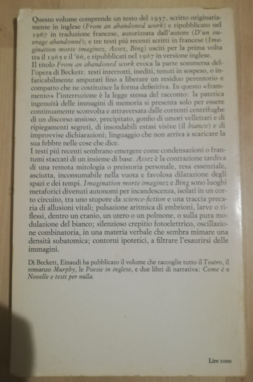 Teste-morte, Samuel Beckett, 1969, Einaudi